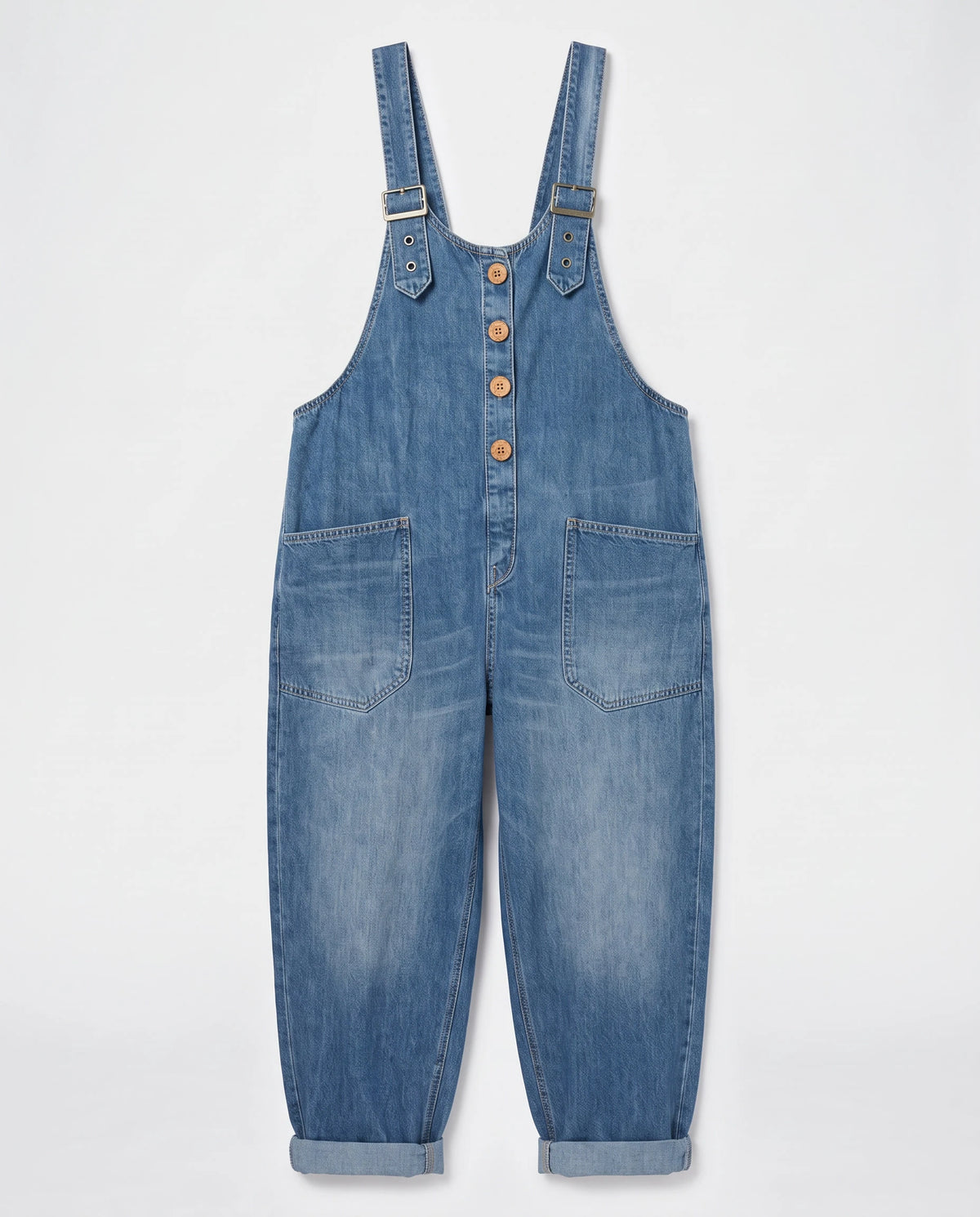 Salopette femme ample effet denim La Tournée, coloris bleu, vue à plat