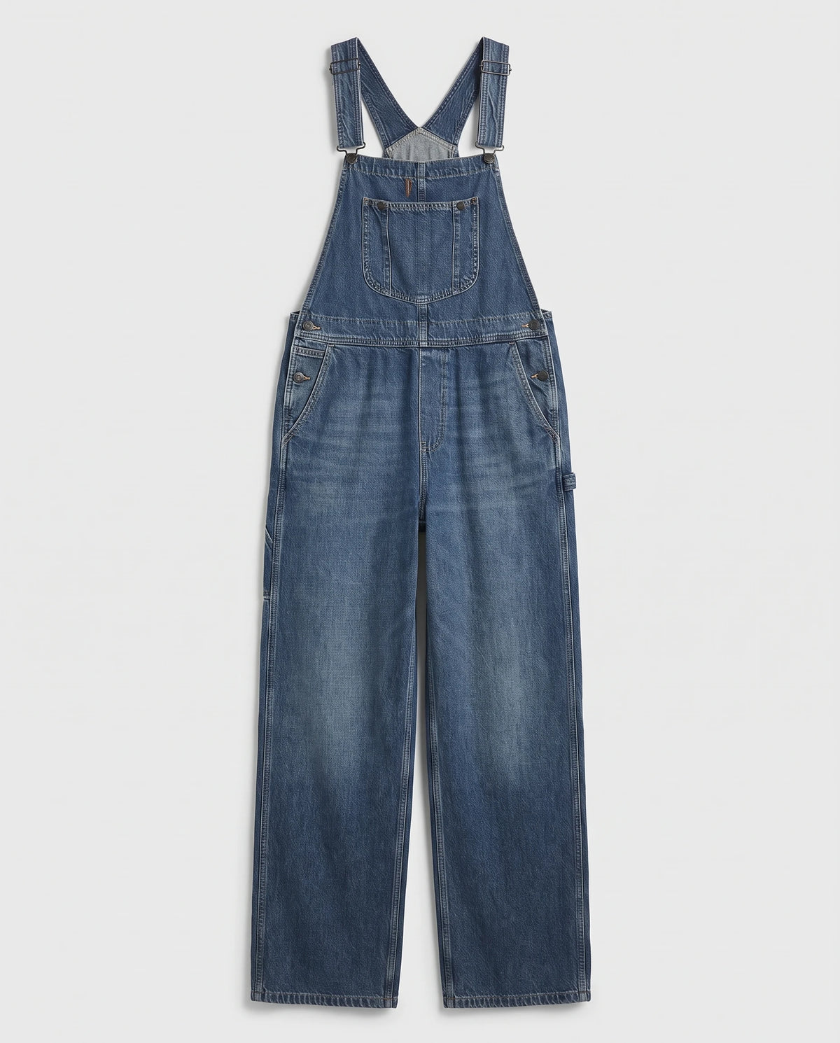 Salopette femme en denim jambes larges La Bourgeoise, coloris bleu foncé, vue à plat