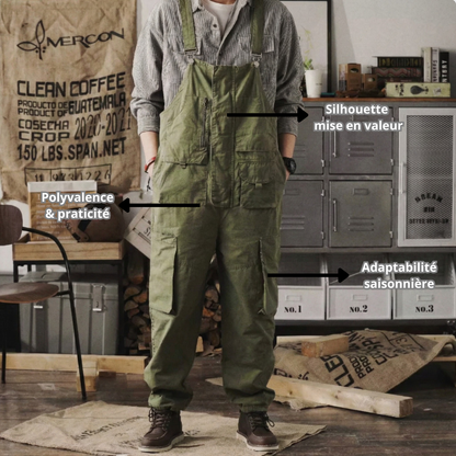 Salopette homme cargo au style rétro multi poche - Elliot