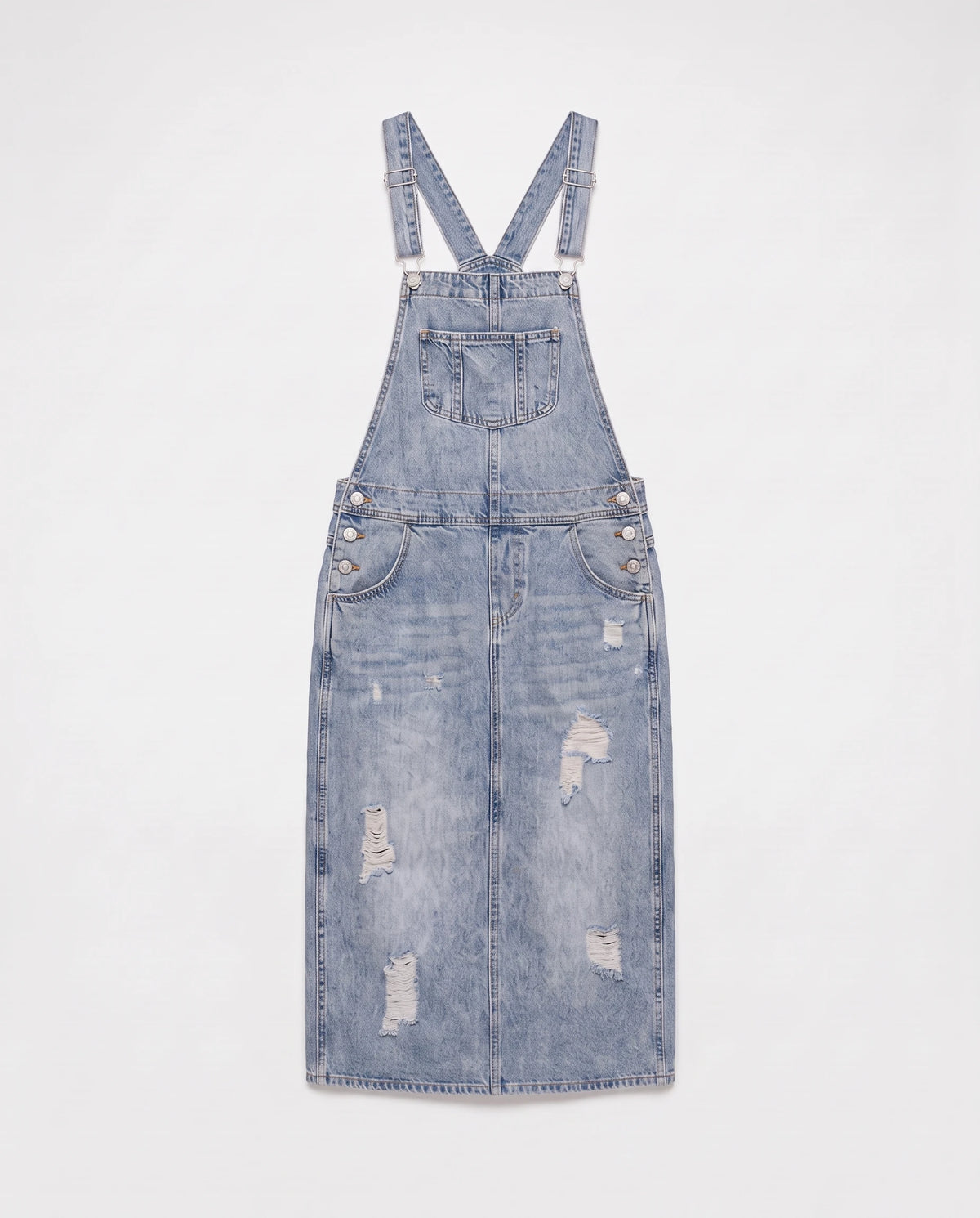 Robe salopette longue en denim Faubourg, coloris bleu clair, vue à plat
