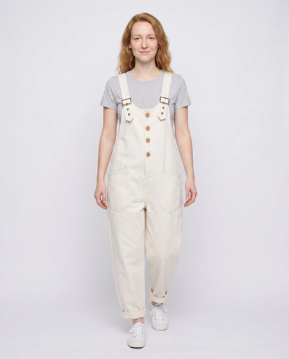 Salopette femme ample effet denim La Tournée, coloris blanc, vue de face en pied
