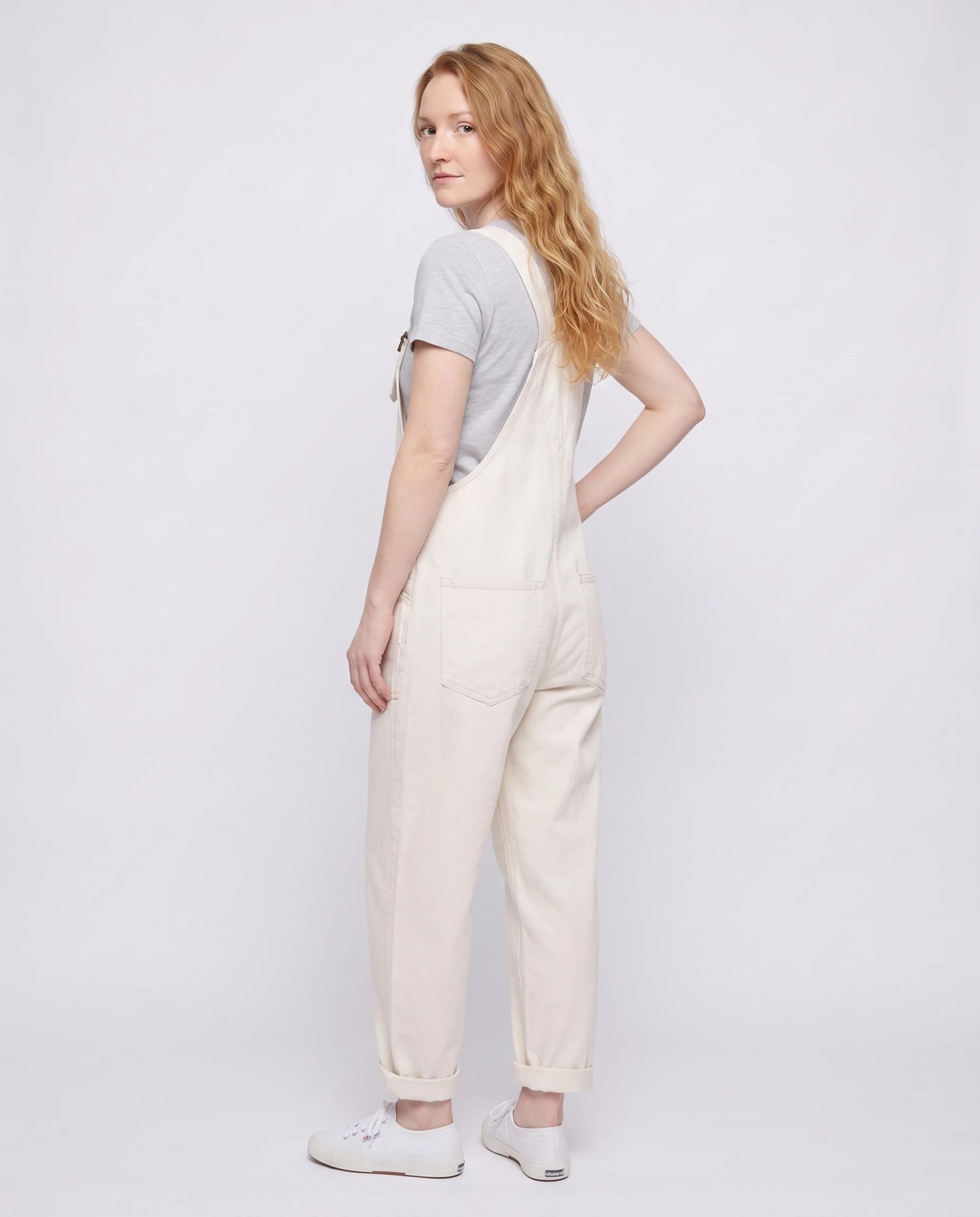 Salopette femme ample effet denim La Tournée, coloris blanc, vue de dos