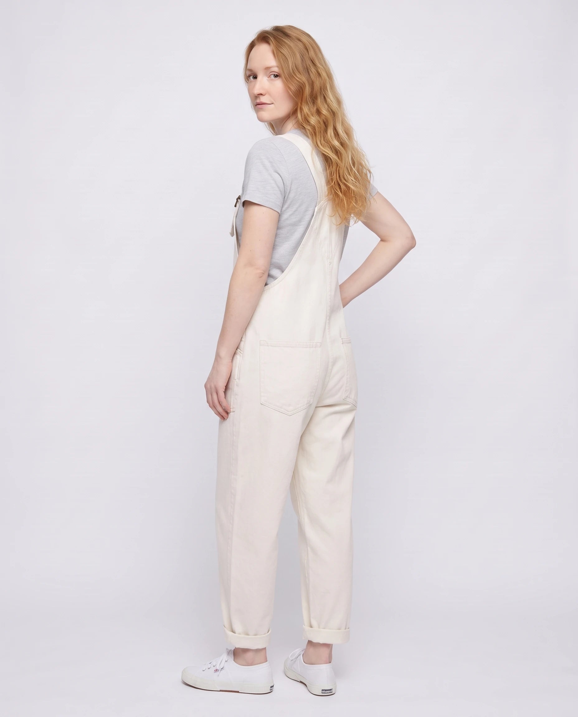 Salopette femme ample effet denim La Tournée, coloris blanc, vue de dos
