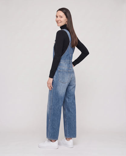 Salopette femme en denim jambes larges La Bourgeoise, coloris bleu, vue de dos