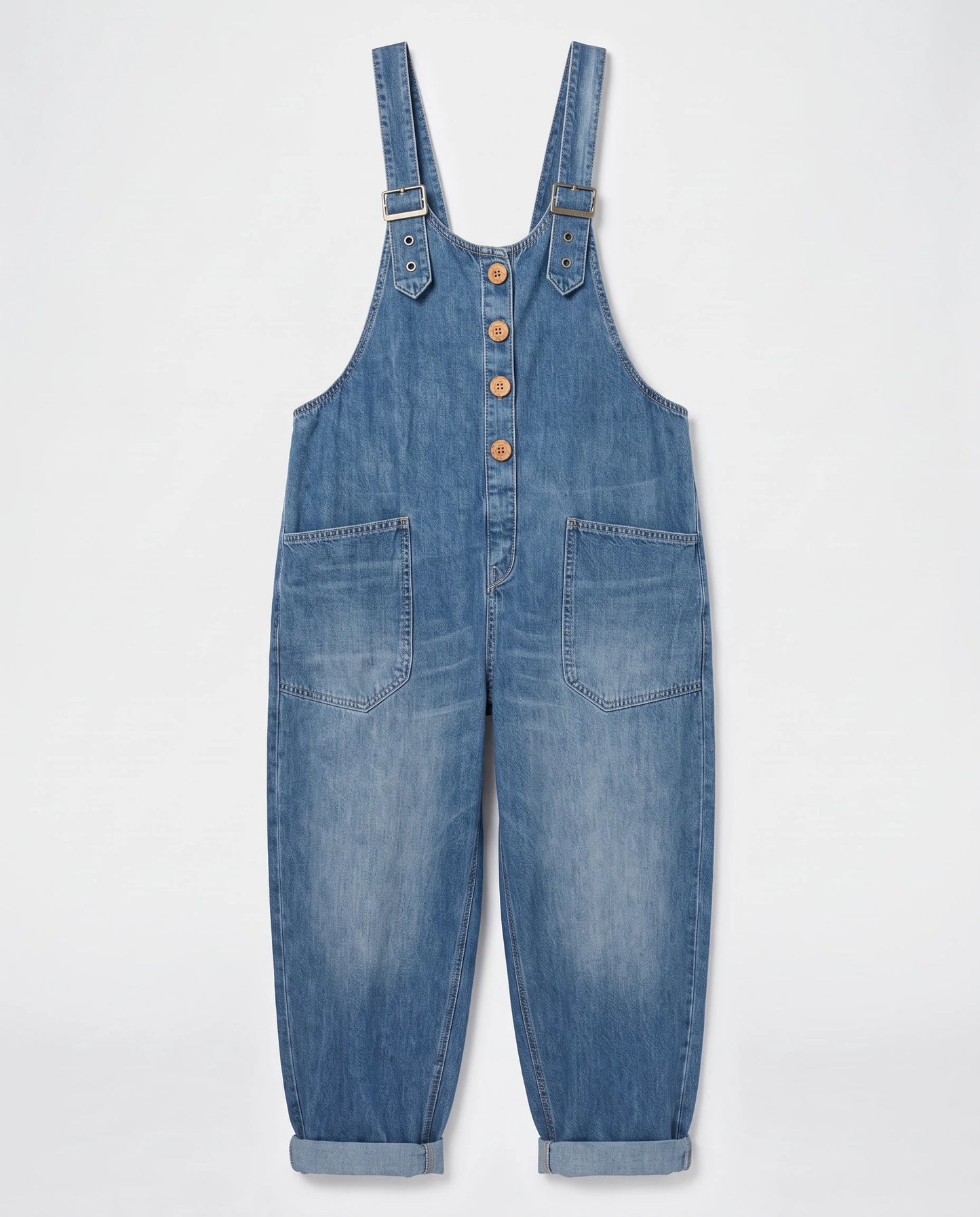 Salopette femme ample effet denim La Tournée, coloris bleu, vue à plat
