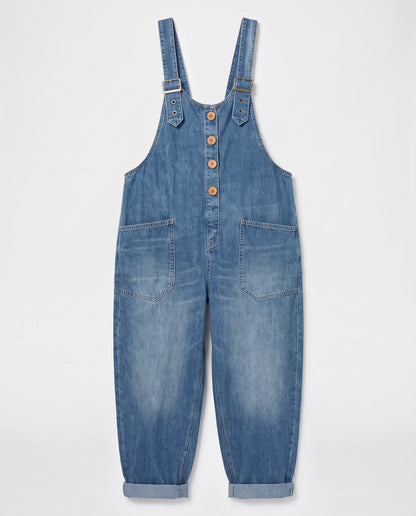 Salopette femme ample effet denim La Tournée, coloris bleu, vue à plat
