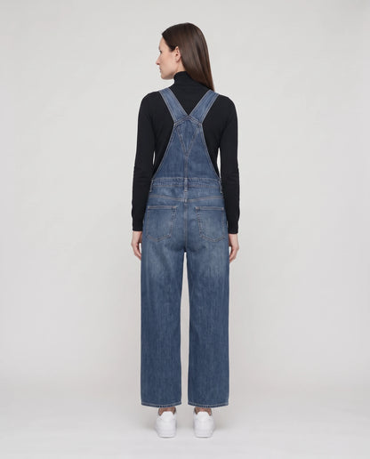 Salopette femme en denim jambes larges La Bourgeoise, coloris bleu foncé, vue de dos
