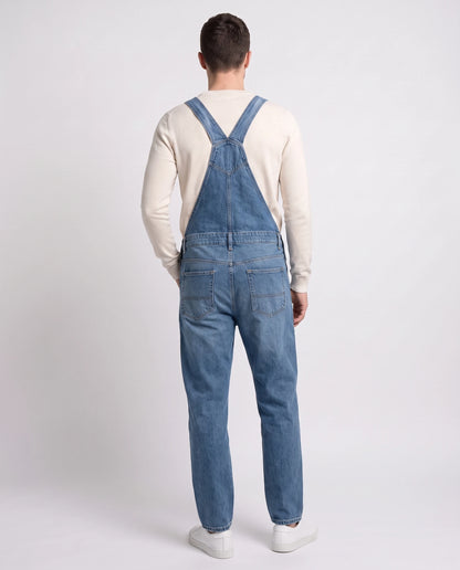 Salopette homme en jean Le Métro Bleu, coloris bleu foncé, vue de dos