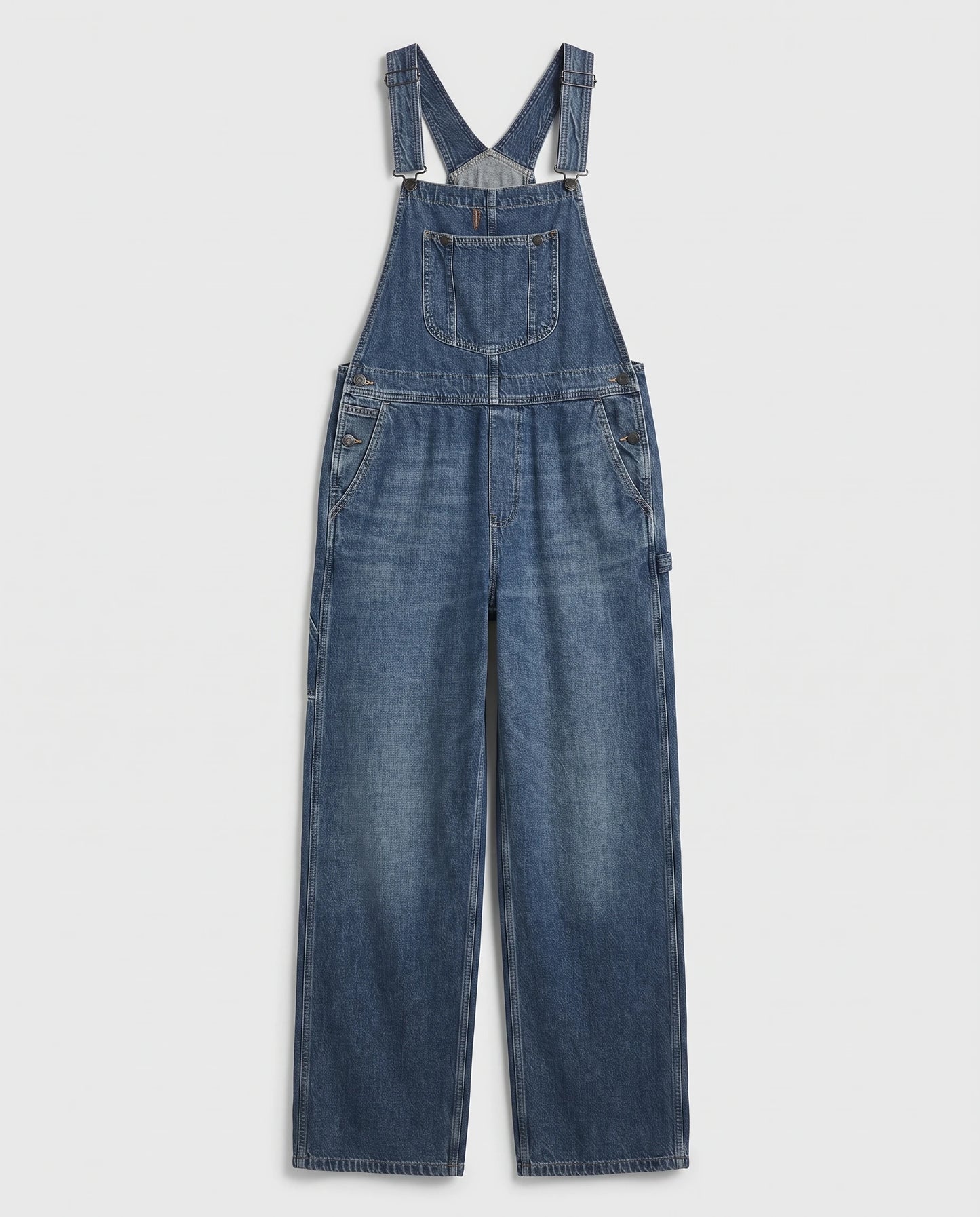 Salopette femme en denim jambes larges La Bourgeoise, coloris bleu foncé, vue à plat