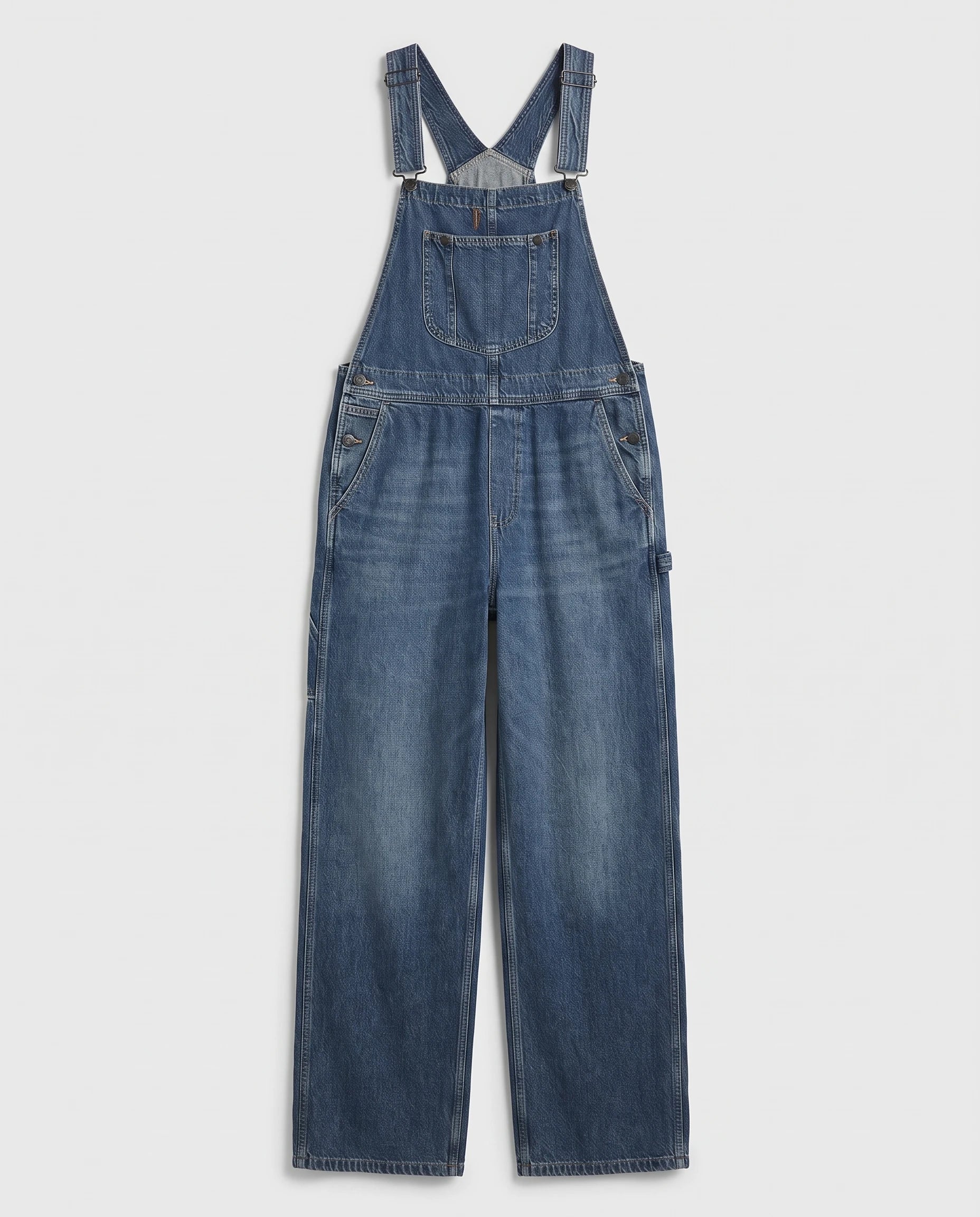 Salopette femme en denim jambes larges La Bourgeoise, coloris bleu foncé, vue à plat