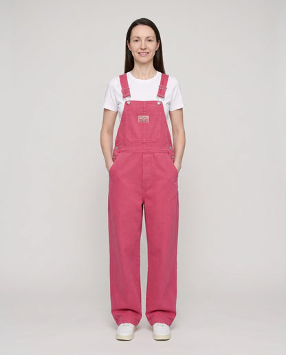 Salopette femme rose en denim La Framboise, coloris rose framboise, vue de face en pied