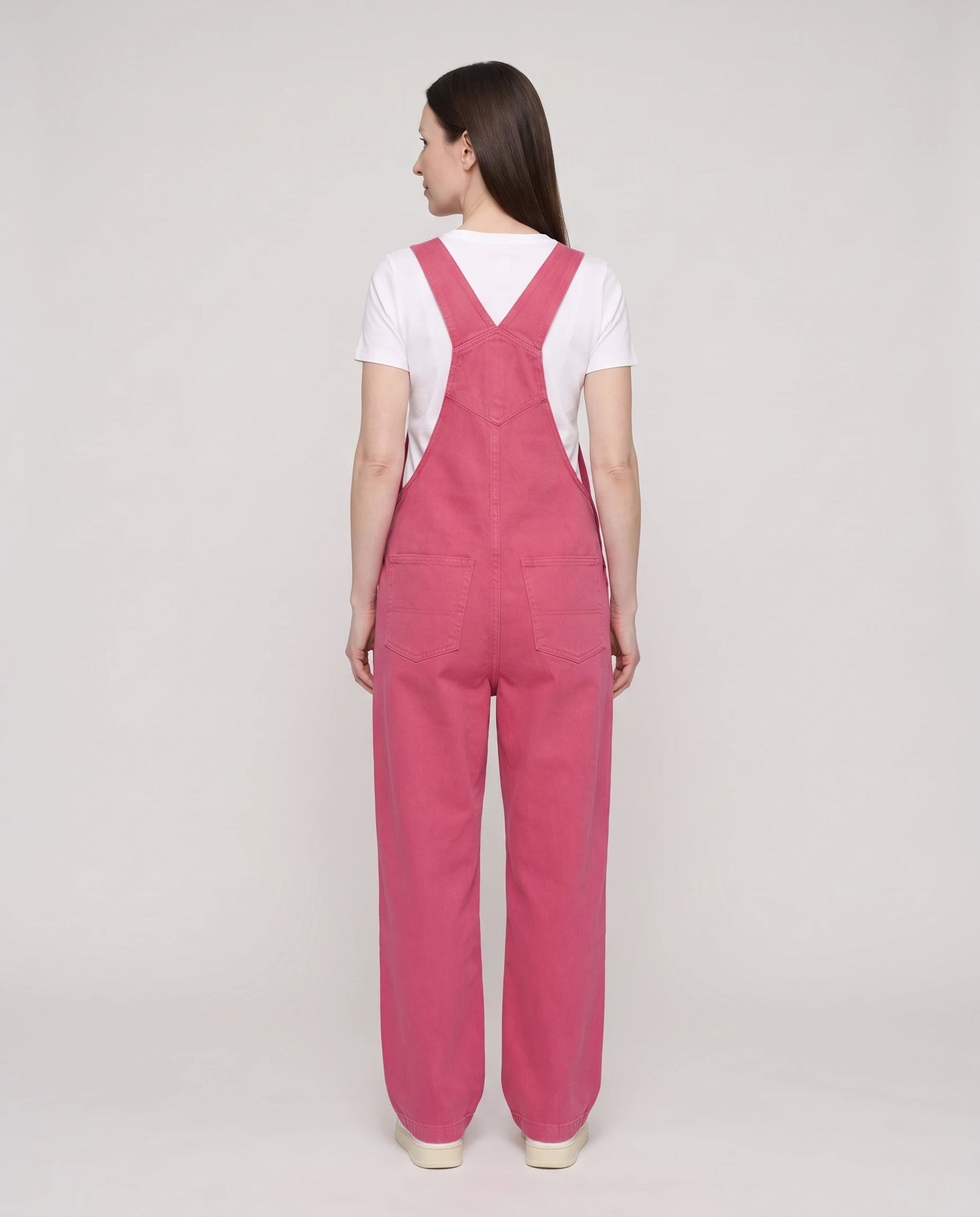 Salopette femme rose en denim La Framboise, coloris rose framboise, vue de dos