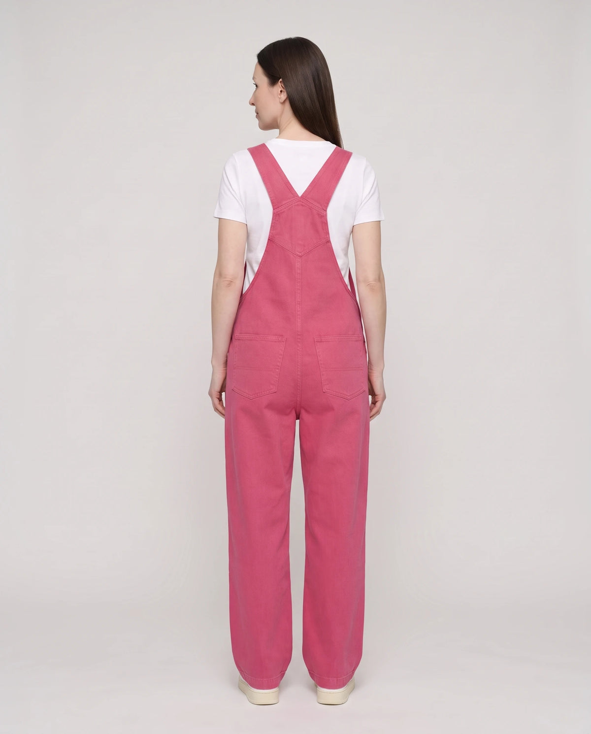 Salopette femme rose en denim La Framboise, coloris rose framboise, vue de dos