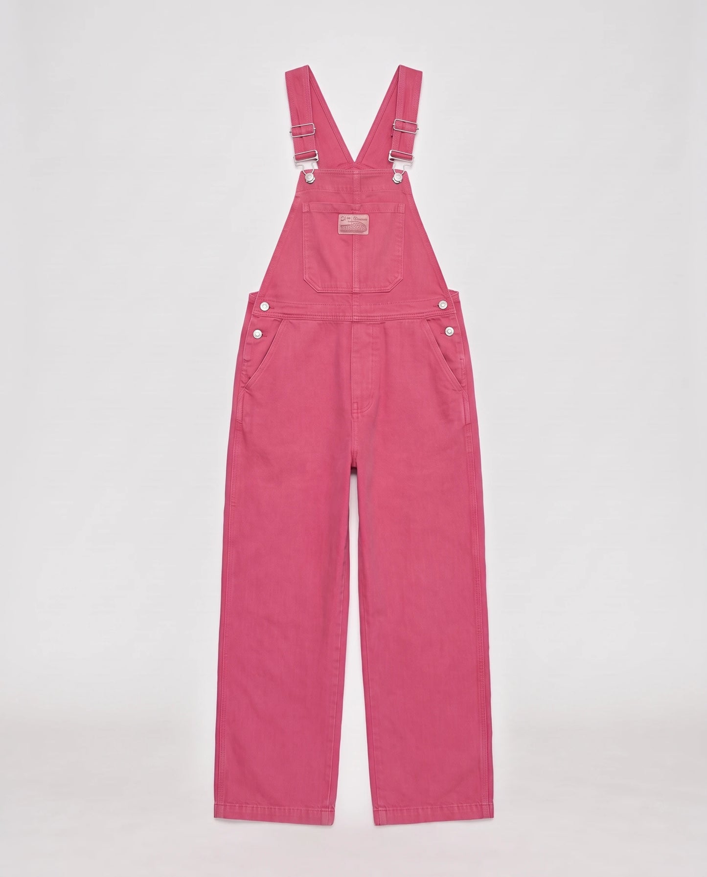 Salopette femme rose en denim La Framboise, coloris rose framboise, vue à plat