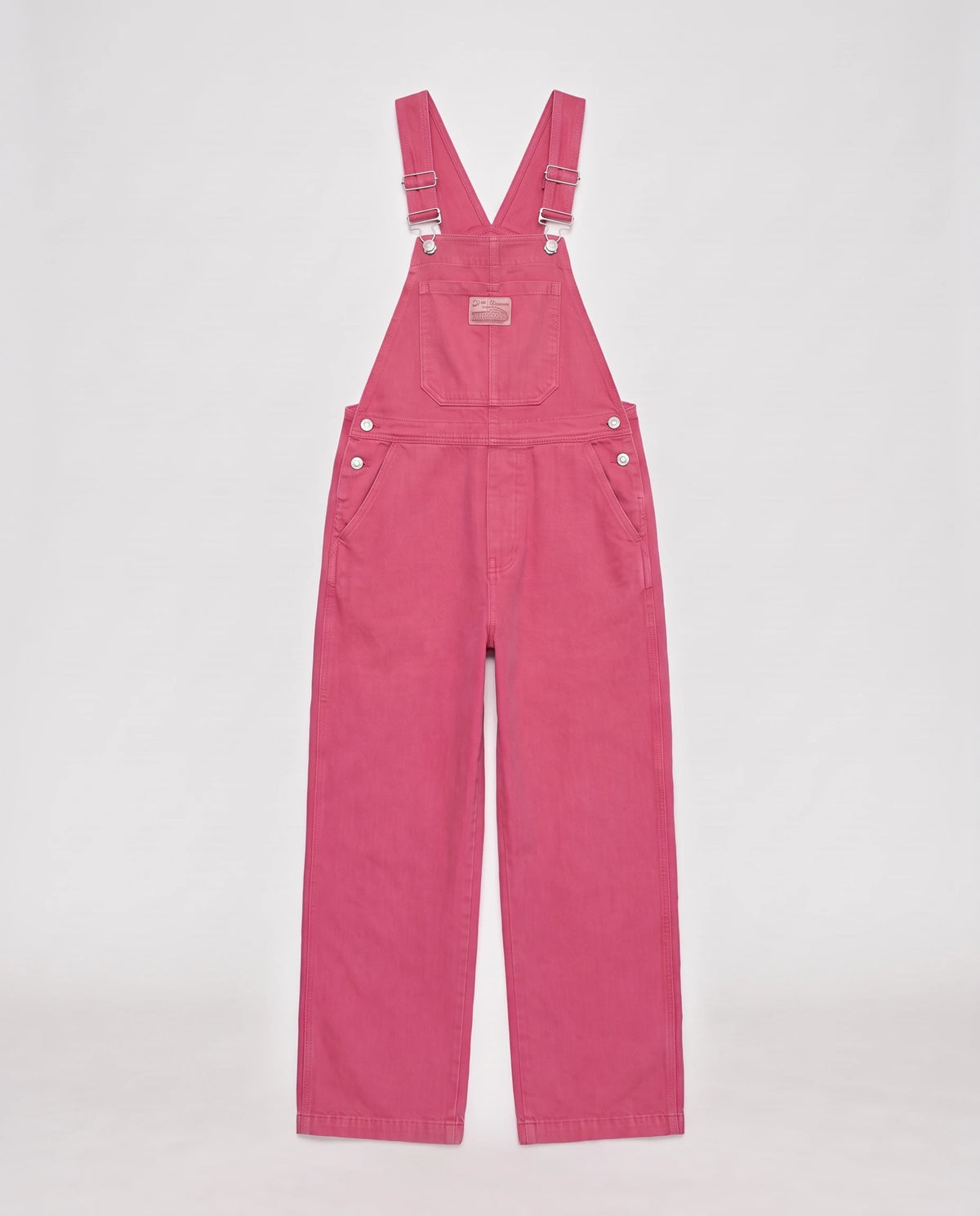 Salopette femme rose en denim La Framboise, coloris rose framboise, vue à plat
