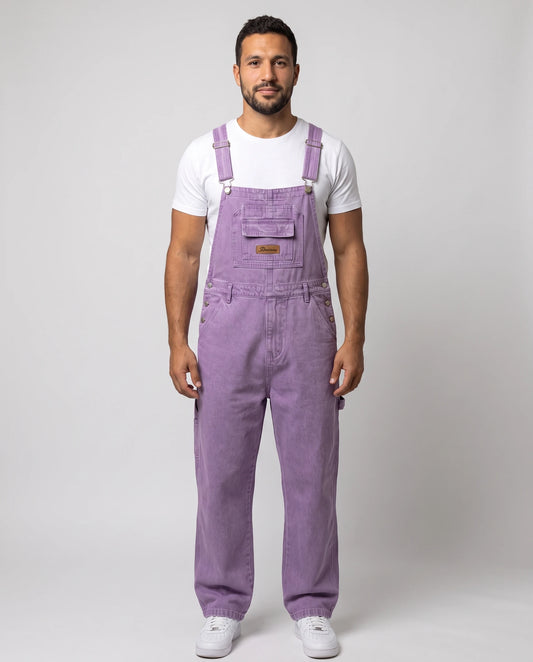 Salopette homme en denim Le Charpentier, coloris violet, vue de face en pied